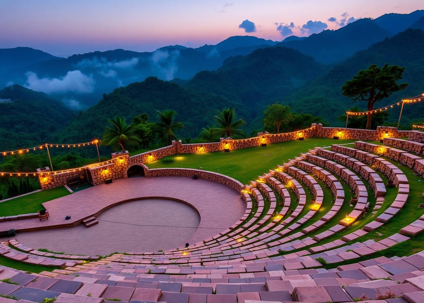 Open-air amphitheatre at dusk, used for ceremonies