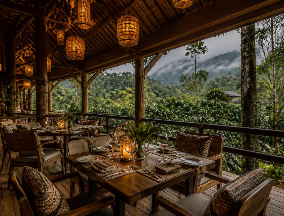 Open-air restaurant overlooking the valley
